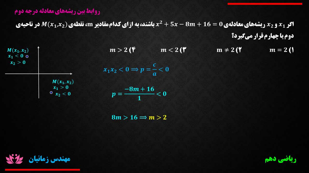 رابطه بین ریشه های معادله درجه دوم